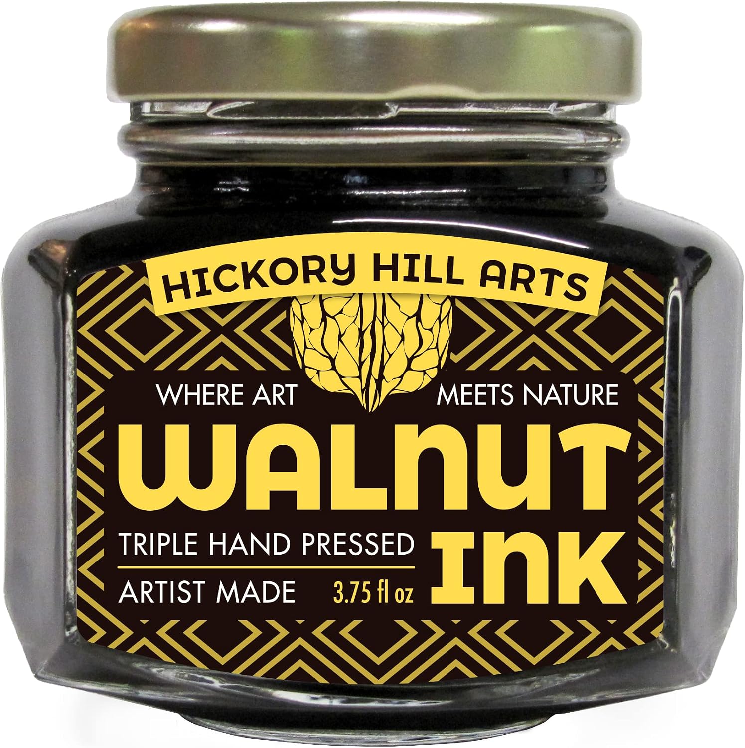 Handcrafted Walnut Ink, Large 3.75 Oz (112 mL) Comes in a Resealable Glass Inkwell for Calligraphy Dip Pens, Brushes, Dye or Stain