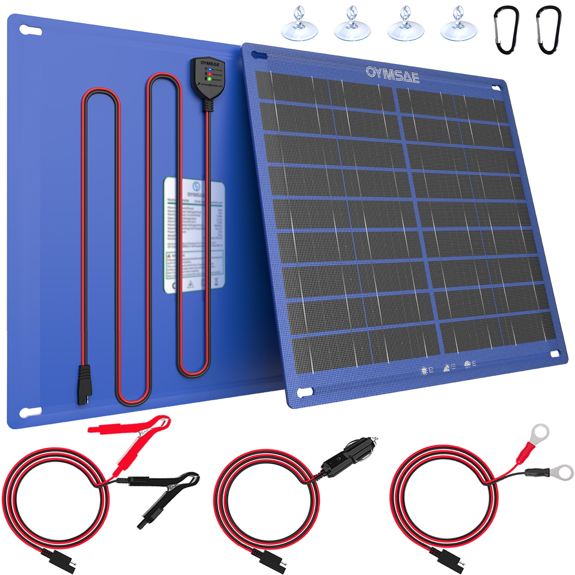 OYMSAE 30W 12V Solar Panel Battery Charger Portable Waterproof Power Trickle Battery Charger & Maintainer for Car Boat Automotive RV with Cigarette Lighter Plug & Alligator Clip-image-45