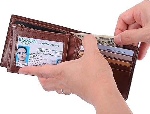 Miniatura 5 de NUMBER.WU Carteras para hombres de fibra de carbono de cuero genuino plegable plegable identificación RFID bloqueo triple cartera para hombre,