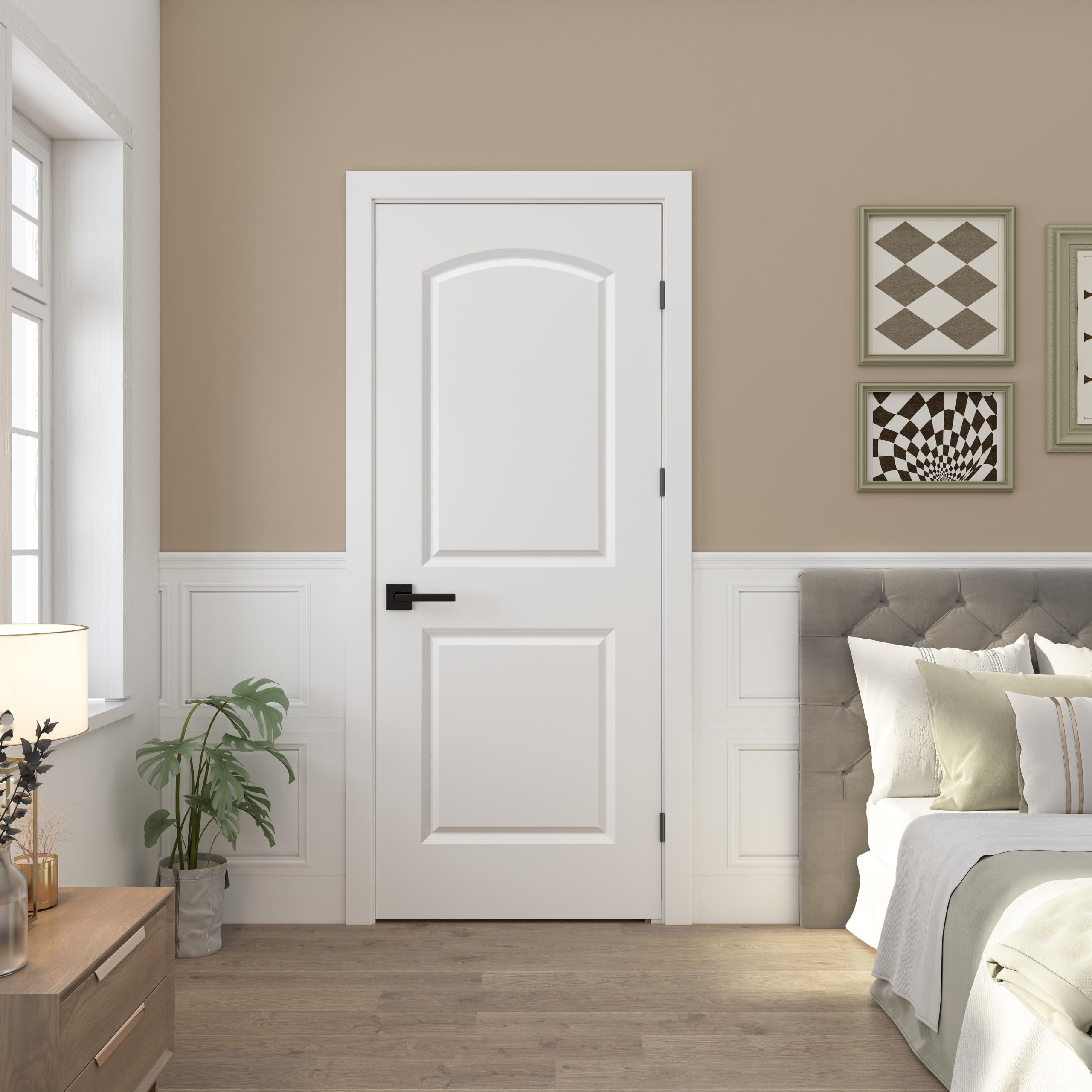 BARNSMITH 32x80 in Raised 2-Panel Arch Top White Primed Interior Door Panel