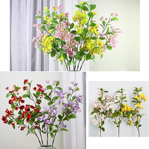 Miniatura 7 de 4 ramas artificiales de flor de cerezo de 31.5 pulgadas, ramos de flores de durazno de primavera, arreglo de tallos de flores falsas altos para