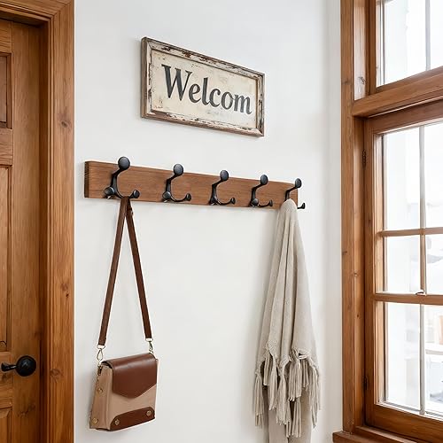 Miniatura 90 de SKOLOO Perchero de madera blanca de 17 pulgadas con 3 ganchos triples, ideal para entradas familiares, aulas y almacenamiento de suministros para