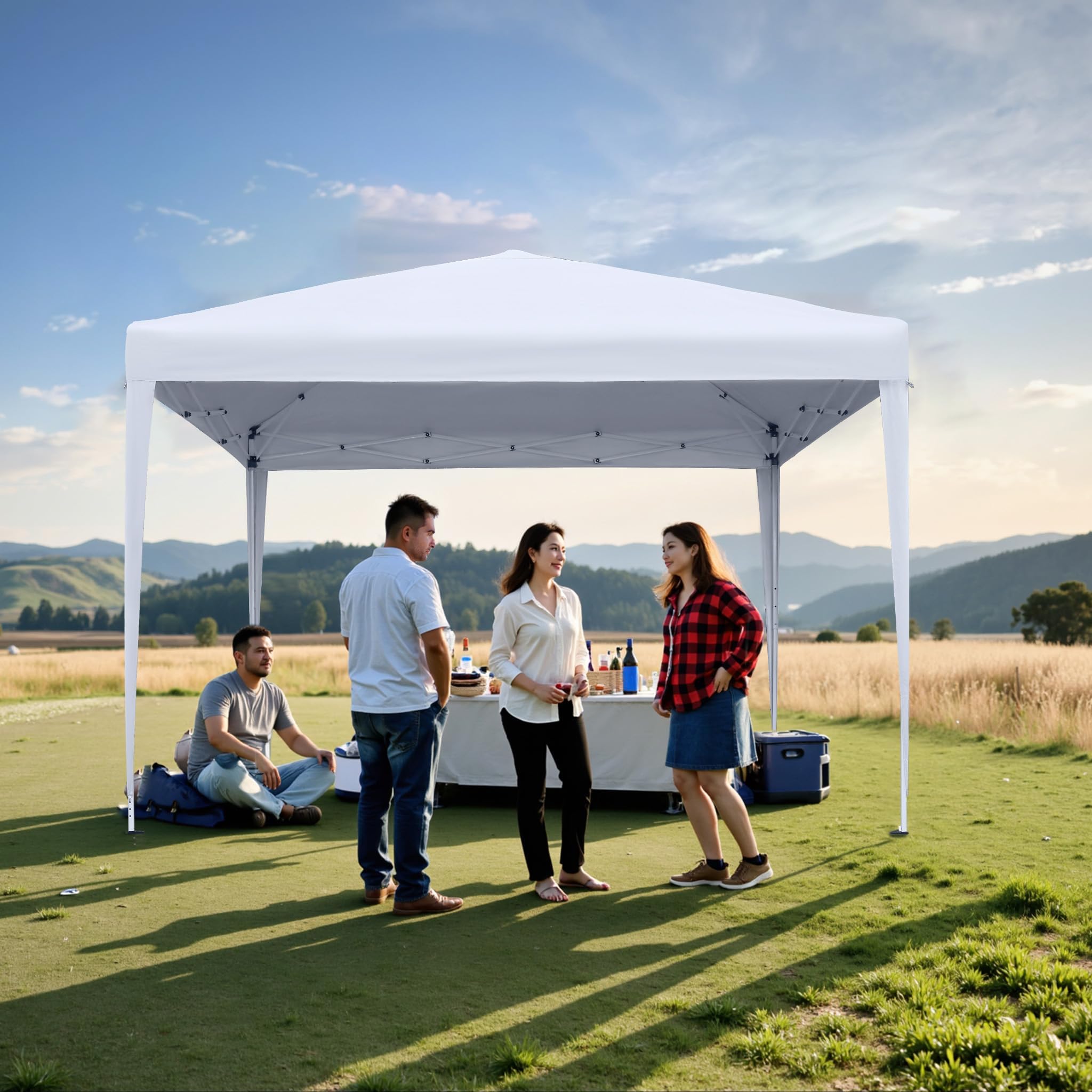 YUENFONG Gazebo pieghevole, 3 x 3 m, impermeabile, stabile, gazebo da giardino con 4 parti laterali, tenda pieghevole da giardino, protezione UV, per campeggio, feste, colore bianco