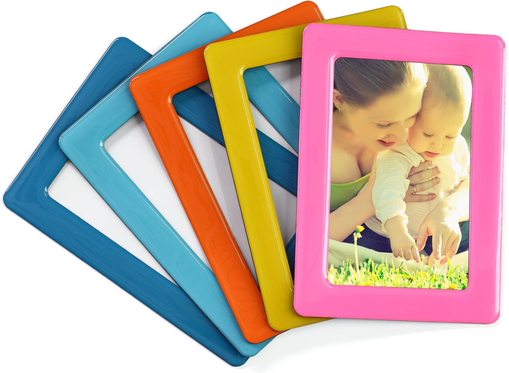 Merkapa Crystal Magnetic Photo Picture Frames and Refrigerator Magnets, Pocket Frame, Holds 4 x 6 Inches Photos, 5 Pack (Mediterranean 4)