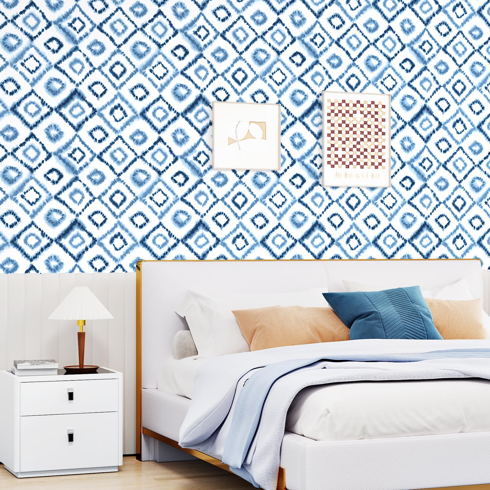 Niebieska tapeta odklej i przyklej papier kontaktowy blat samoprzylepny akwarele geometryczna tapeta ścienna do salonu sypialni 40 cm × 388 cm