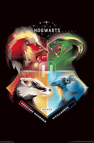 Trends International The Wizarding World: Harry Potter - Póster de pared de Hogwarts House Crests, 22.375 x 34 pulgadas, versión sin marco