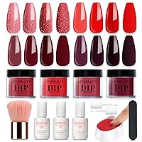 Vista 13 de Azurebeauty - Kit de uñas de inmersión para Navidad, 4 colores, rojo, verde, oro con brillo, sistema de polvo de inmersión, bandeja de reciclaje