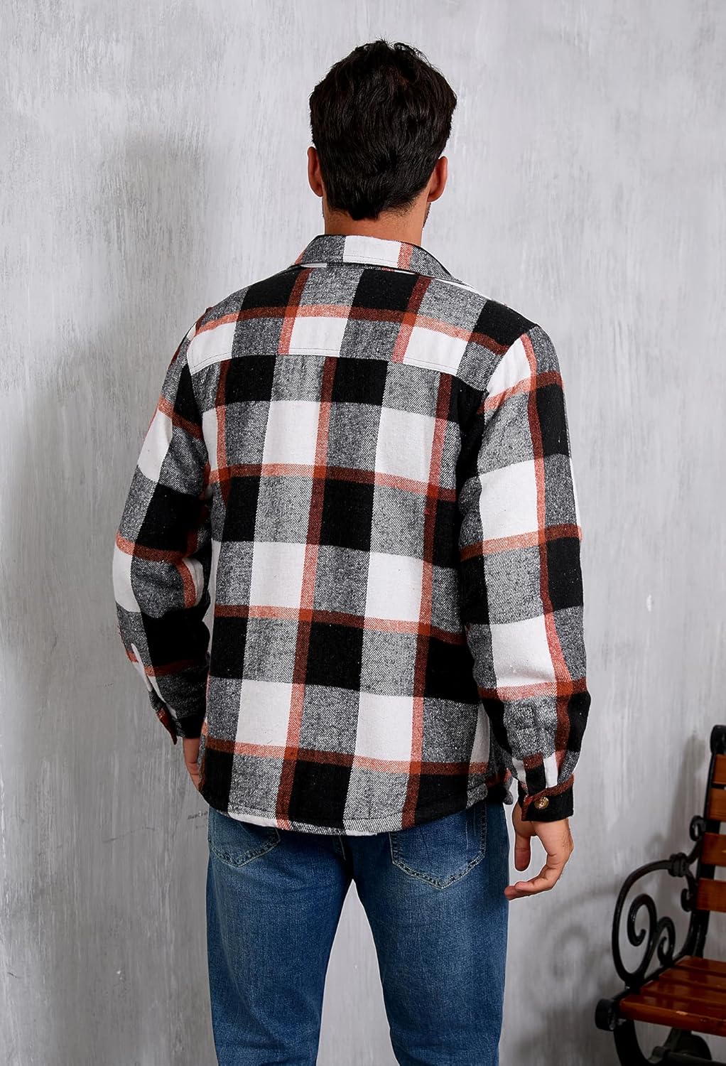 Men's Cotton Sherpa Lined Button Down Flannel Shirt Jacket Plaid Soft Outdoor Flannel Jacket Shirt - Image 5