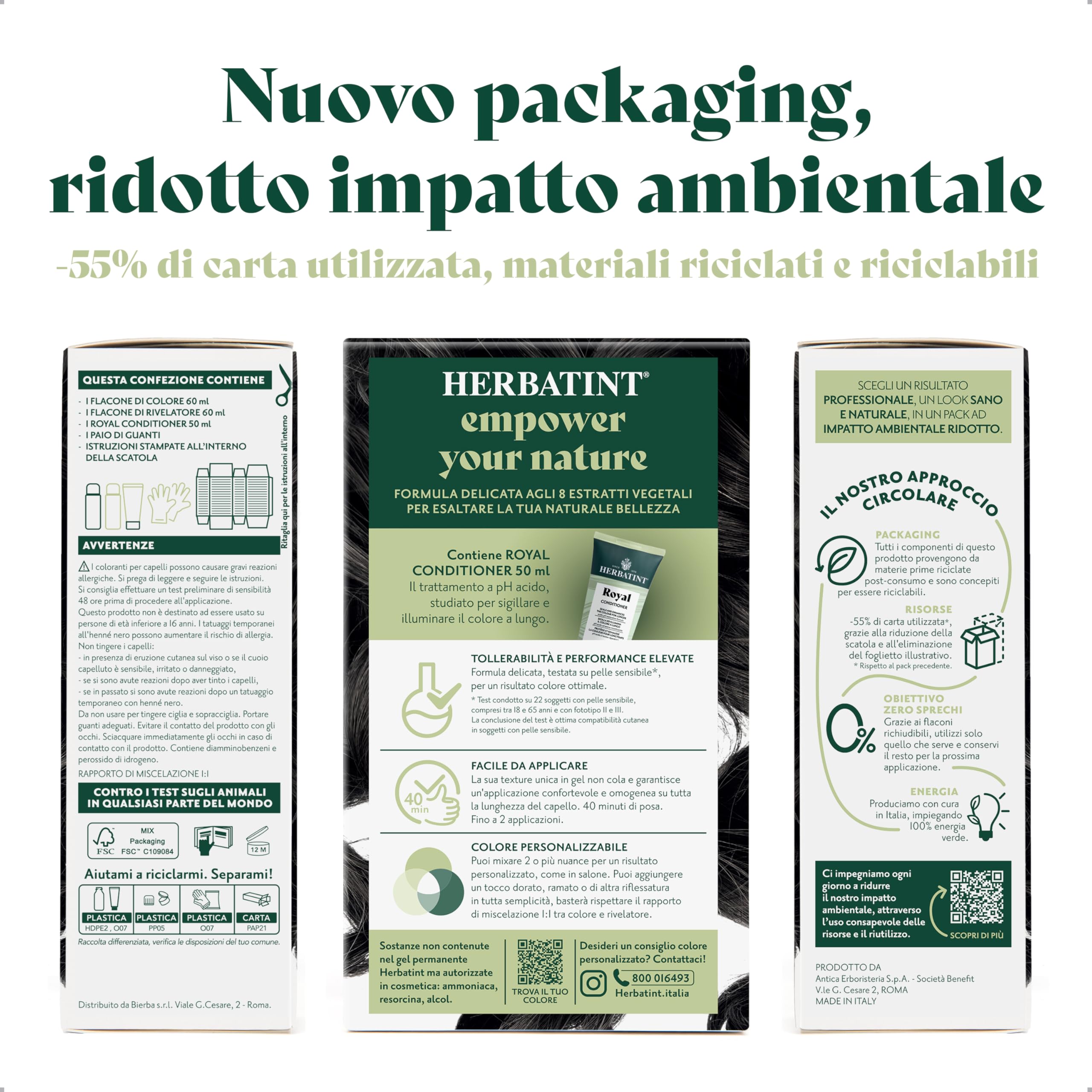 Herbatint Trwały żel do farbowania włosów 2N brązowy - 170 ml | bez amoniaku, 100% białe włosy | dla wrażliwej skóry, z 8 naturalnymi ekstraktami organicznymi