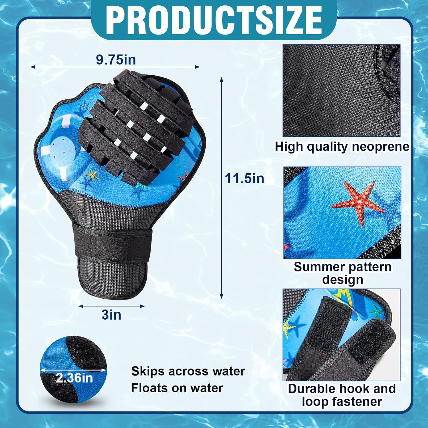 Strdfeve Water Ball and Gloves Set,1PC Water Bouncing Ball&2PCS Catch Mitts,Pool Baseball Catching Mitts for Beach Games,Play Catch Skip Ball and Gloves