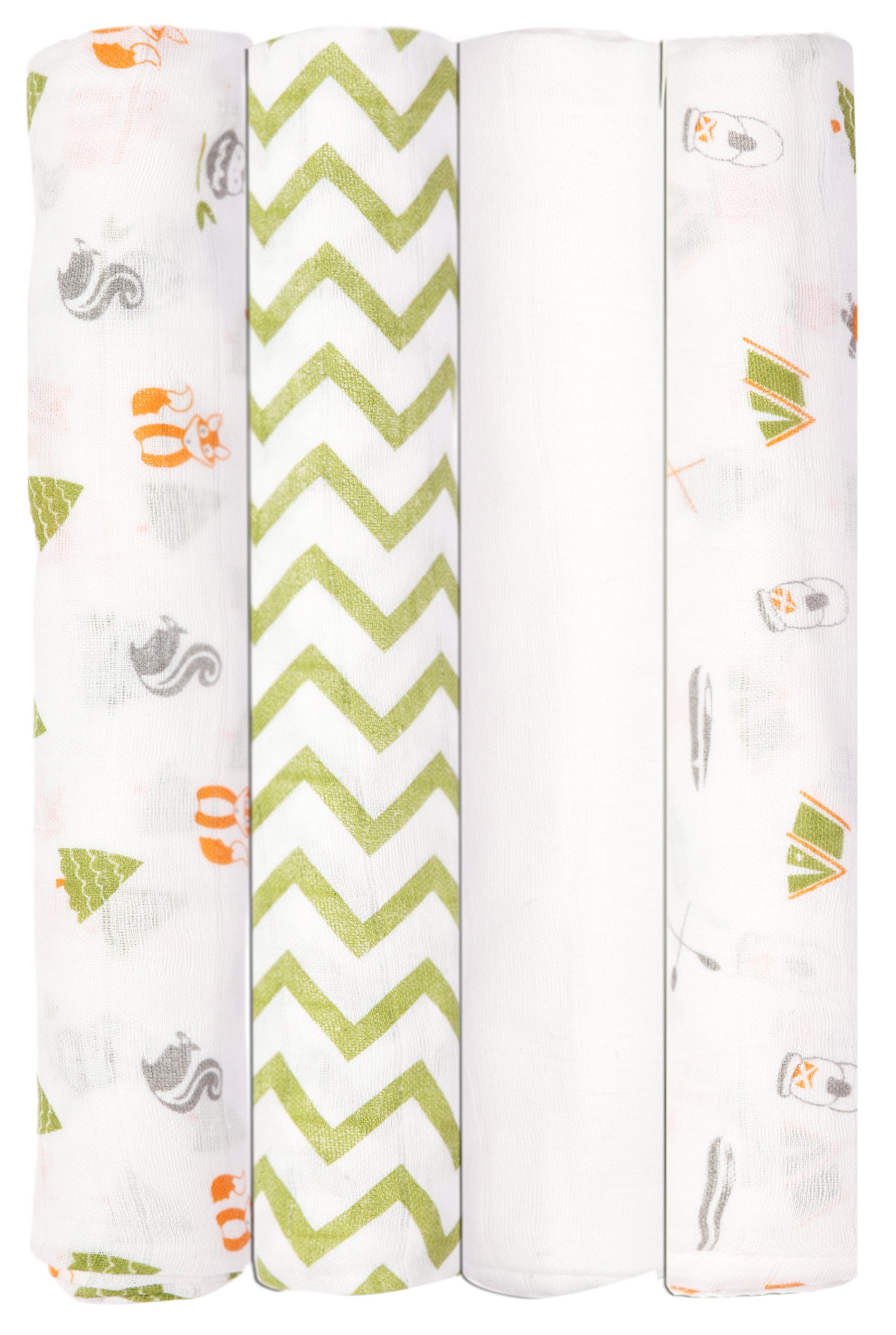 Babykin Organic Cotton Muslin Swaddle Blankets, Camp Adventure, 4 Piece Pack