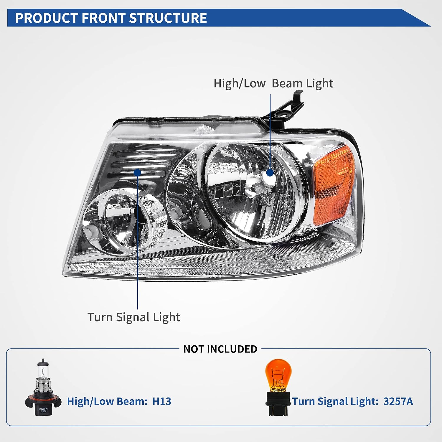 oEdRo Headlight Assembly Replacement for 2004-2008 Ford F150/06-08 Lincoln Mark LT Headlamp with Amber Reflector Chrome Housing Clear Lens