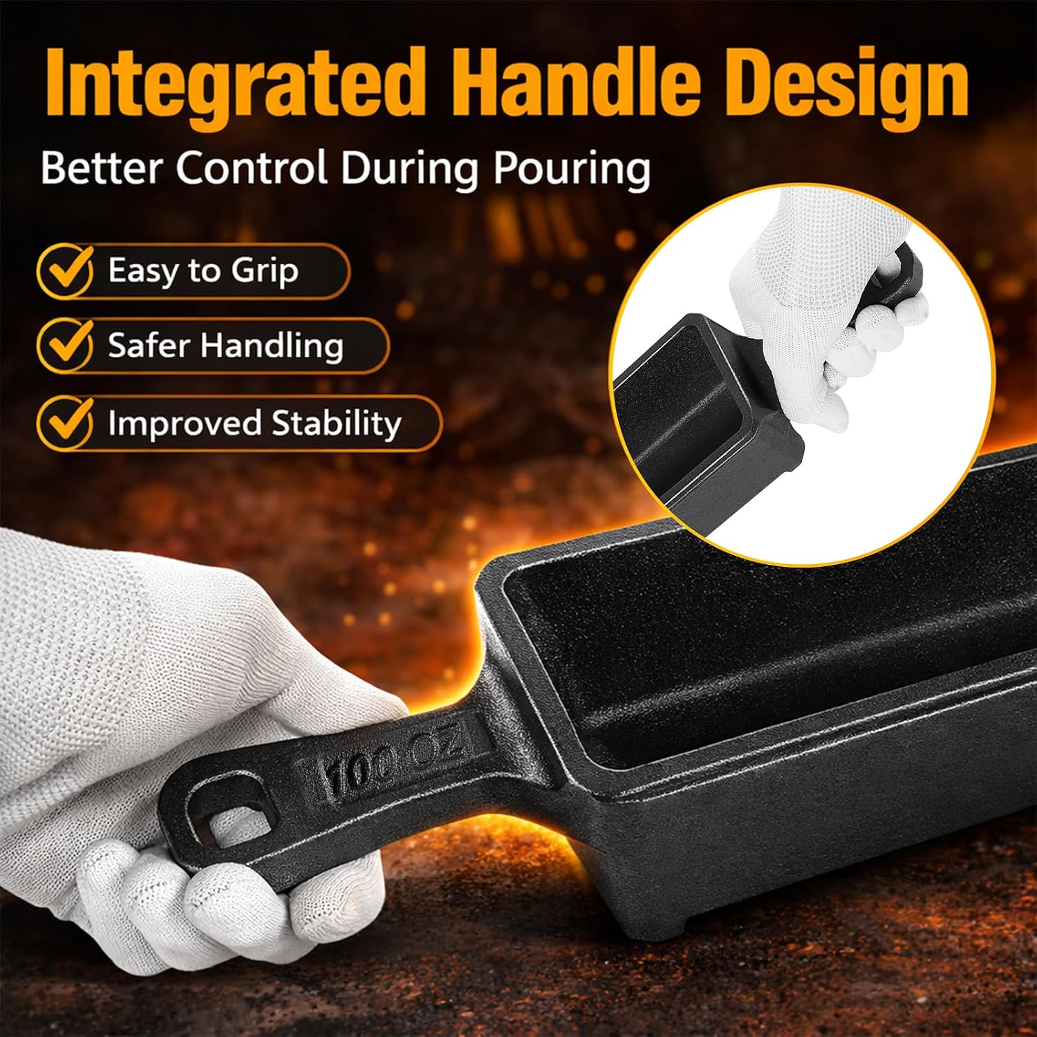 100 oz Cast Iron Ingot Mold with Handle for Metal Melting & Casting