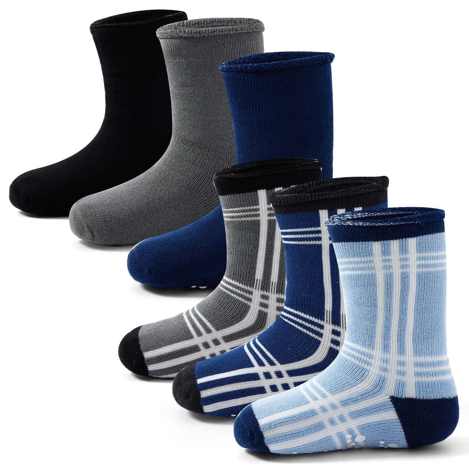 Calcetines antideslizantes para bebé, calcetines gruesos para invierno, calcetines cálidos con apretones para bebé, calcetines de algodón, paquete múltiple de 6 pares