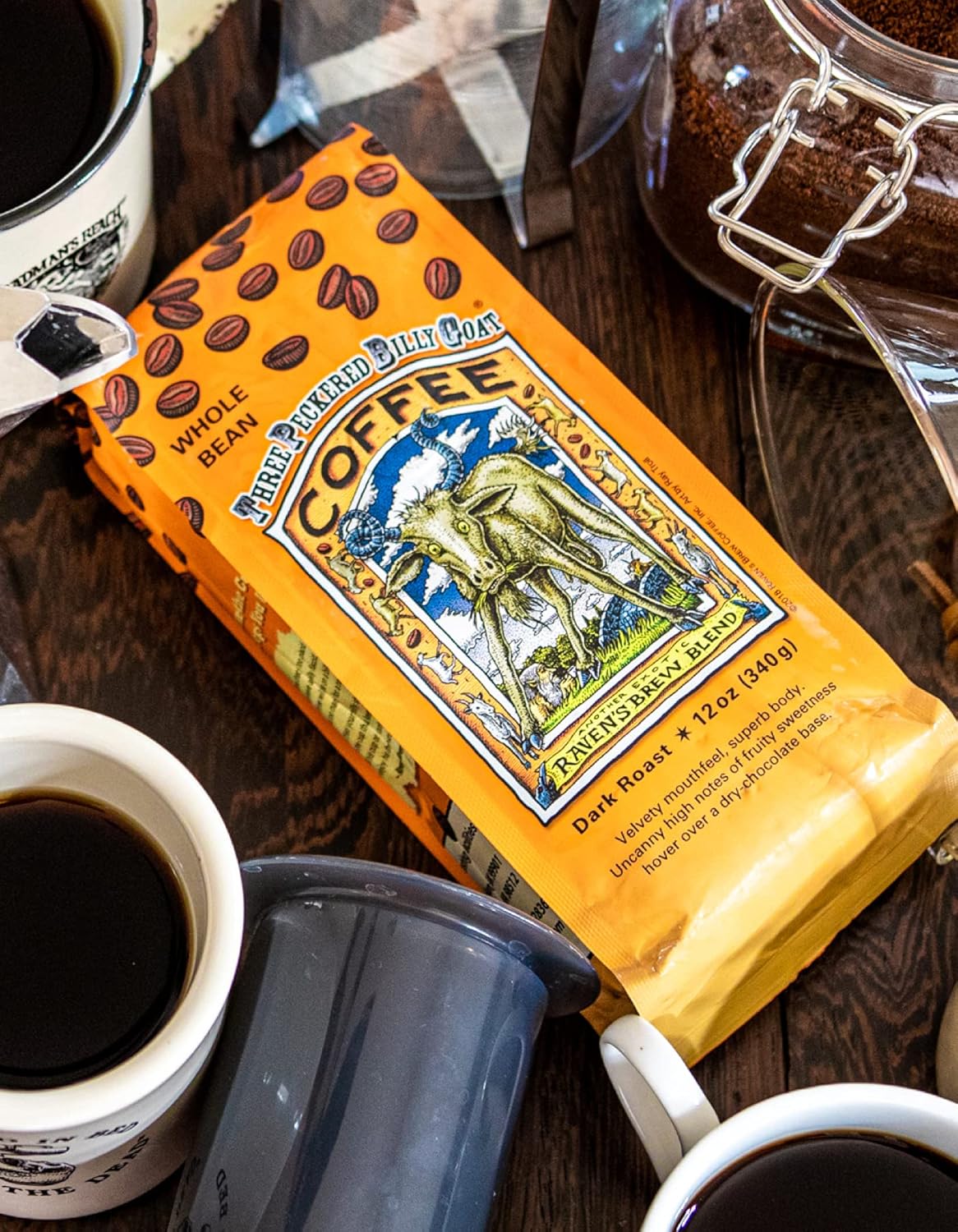 Raven's Brew Coffee High Caffeine Coffee Dark Roast Whole Bean – Three Peckered Billy Goat 2lb - Image 4