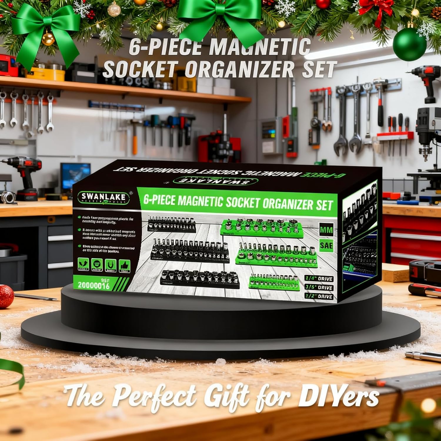 Magnetic Socket Organizer Set, 6-piece 1/4", 3/8", 1/2" SAE & Metric Sockets Holder, Drive Socket Trays, Storage Tool Box, Holding 143 Slots, Soft Rubber Covering Black Green Tools - Image 9