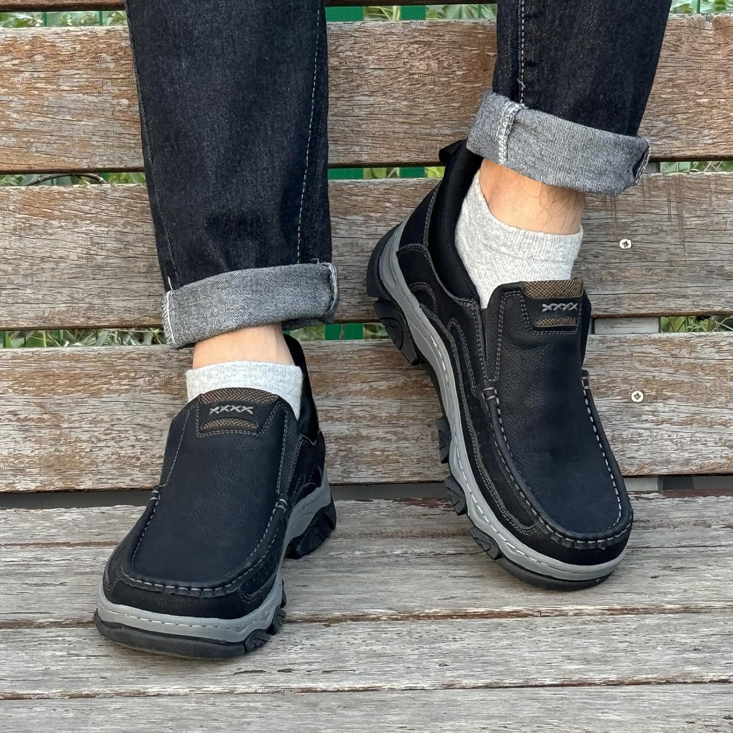 VOCECO Mens Hands Free Slip On Leather Walking Outdoor Slip-Ins Loafers Work Hiking Causal Shoes - Image 6