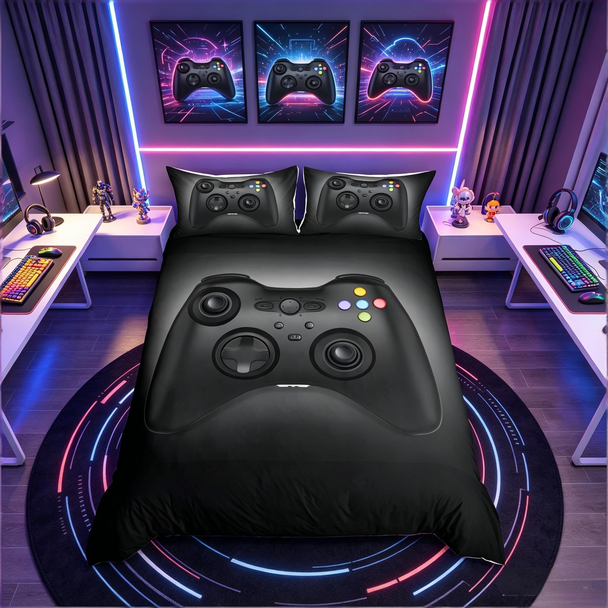 Loussiesd Boys Motif 1 Games Duvet Cover Gamer Bedding Set Video Game Comforter Cover For Girls Children Teens Bedroom Decor Novelty Modern Gamepad Controller Bedspread Single Size With 1 Pillowcase Black