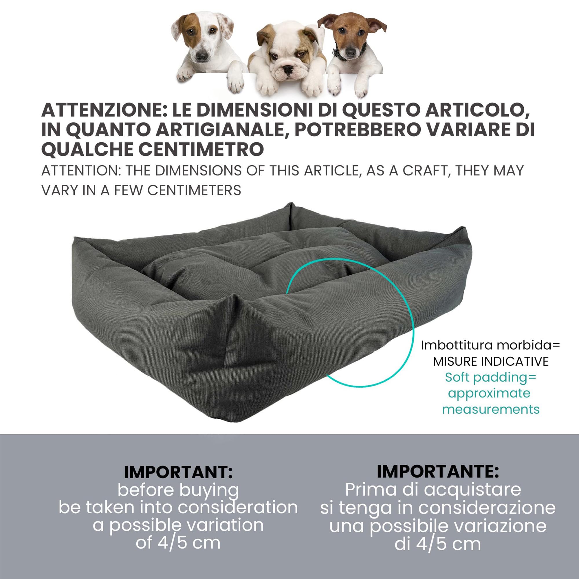 Ligo Buddy Elegance- Lettino Cuccia per cani realizzata in Italia. Cuscino materasso per Cane cuccetta completamente sfoderabile e lavabile in lavatrice. (XS/S: 50 X 60 cm, SOFT CARBONE)