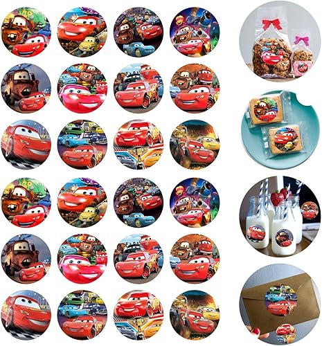 120 calcomanías Lightning McQueen para niños, botellas de agua redondas con temática de autos, para bolsas de fiesta, 10 hojas