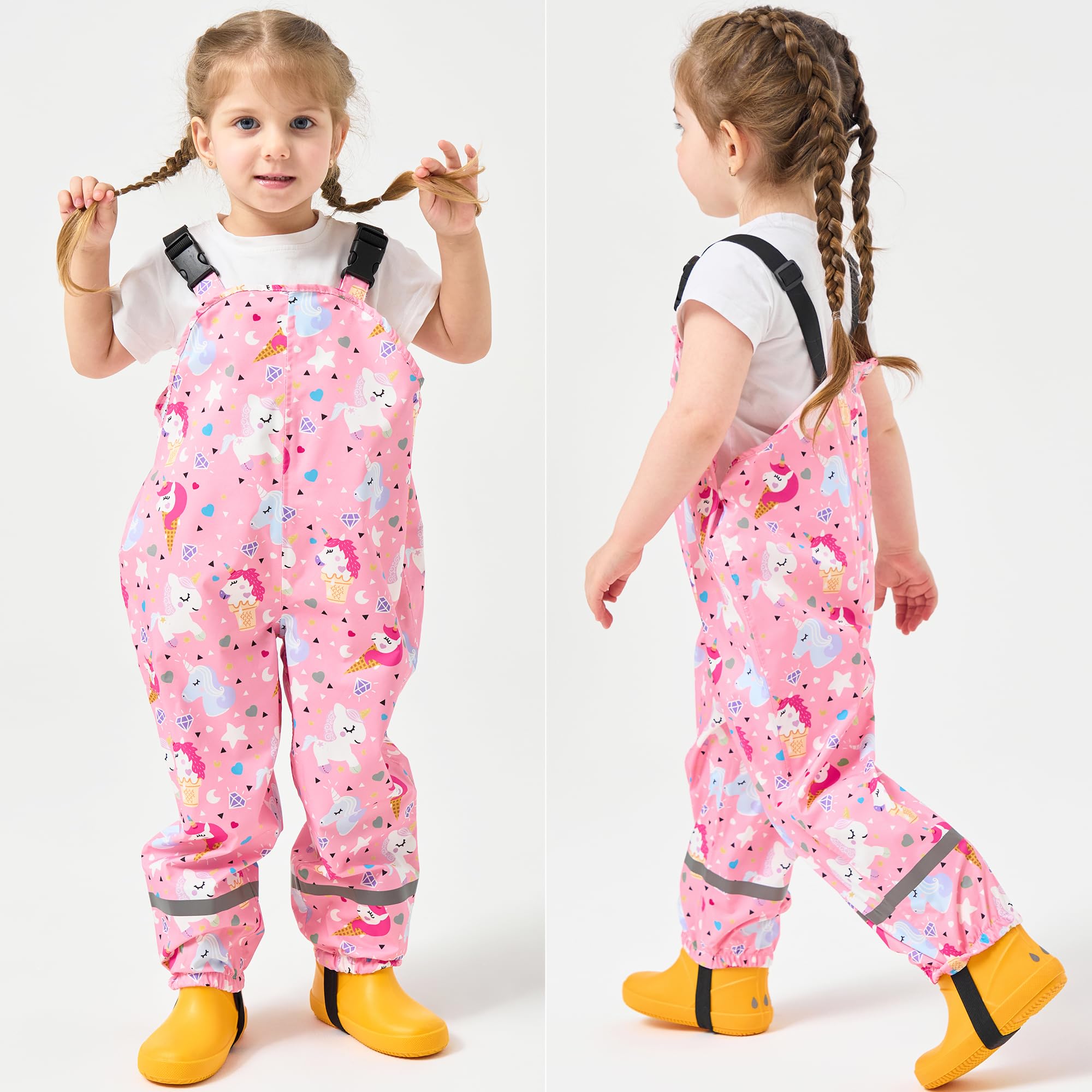 Fewlby Pantalon Imperméable Enfant Pantalon de Pluie, Filles Garçons Combinaison de Pluie Salopette Réutilisable Vêtements de Pluie