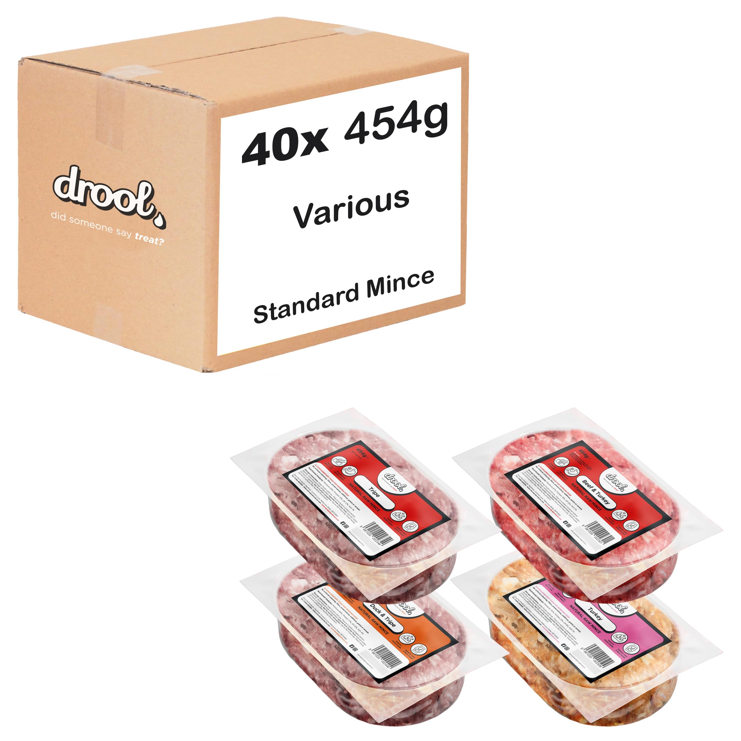 Drool Various Standard Mince 40 x 454g | 100% Natural Raw Dog Food Frozen Various Dog Food for Optimal Canine Health Selection : Beef, Tripe, Turkey, Duck, Lamb, Oily Fish