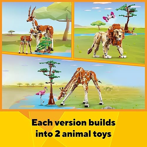 Miniatura 5 de LEGO Creator 31150 - Animales de safari salvajes 3 en 1, se reconstruyen en 3 figuras diferentes de animales de safari juguete de jirafa, juguete de