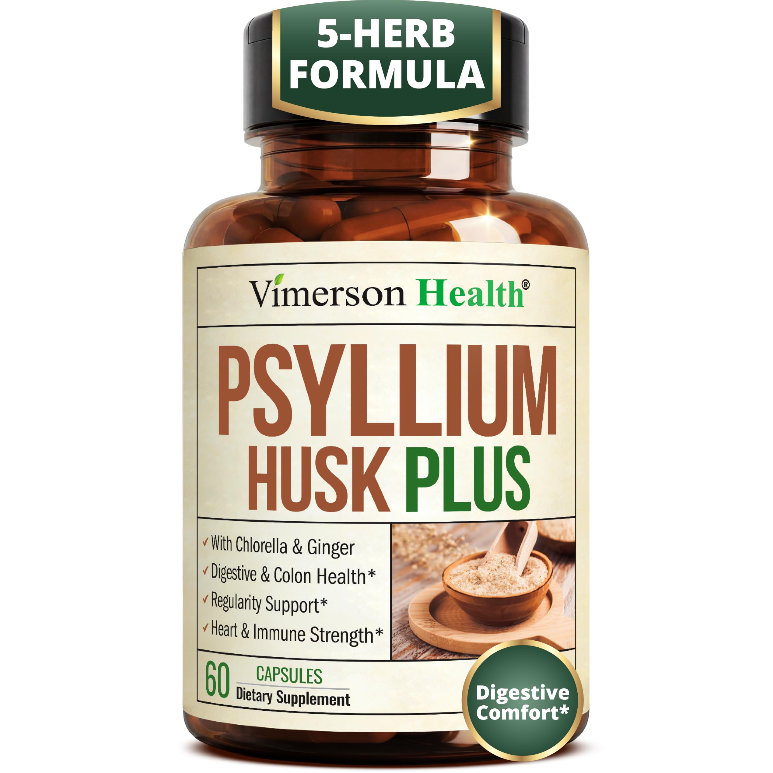 Psyllium Husk Capsules 1080mg - 60 Psyllium Fiber Capsules for Regularity