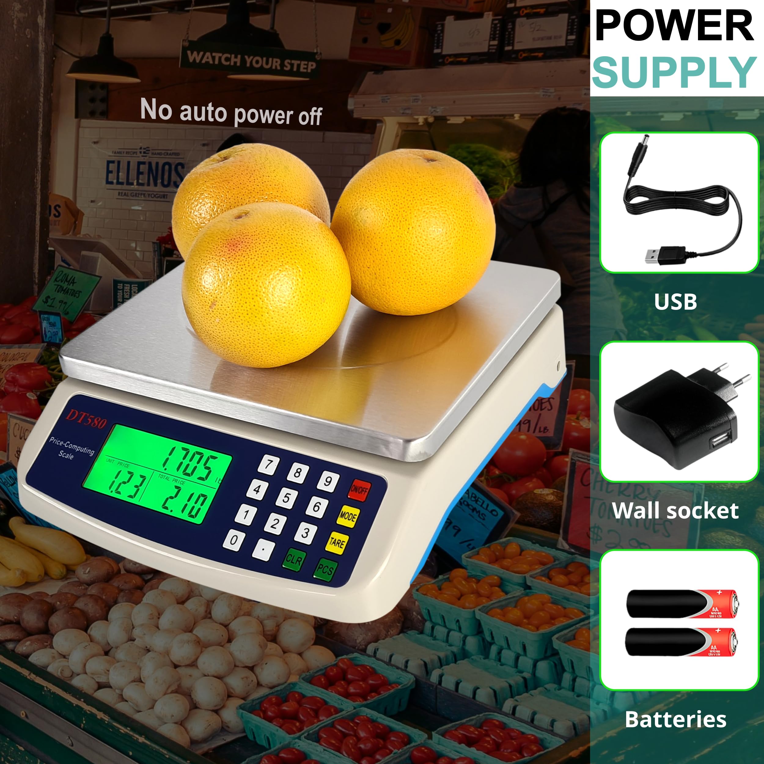 Eosphorus Handelsübliche Lebensmittelwaage, 40 kg, Küchenwaage, Deli-Waage, digitale Fleischwaage, Preis-Computing, Lebensmittelmarkt, Restaurant, Wiegen von Pfund, Unzen, Kilogramm, Gramm