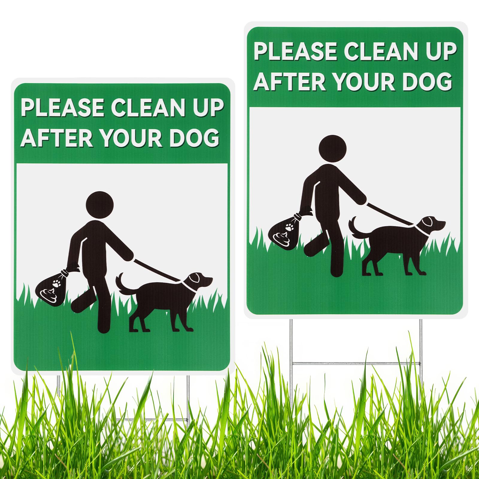2 Pack Clean up After Your Dog Signs, 12.6" x 9.5" No Pooping Dogs Signs with Metal H-Stakes, Double-sided Pick up After Your Dog Sign for Yard, Lawn-image-19
