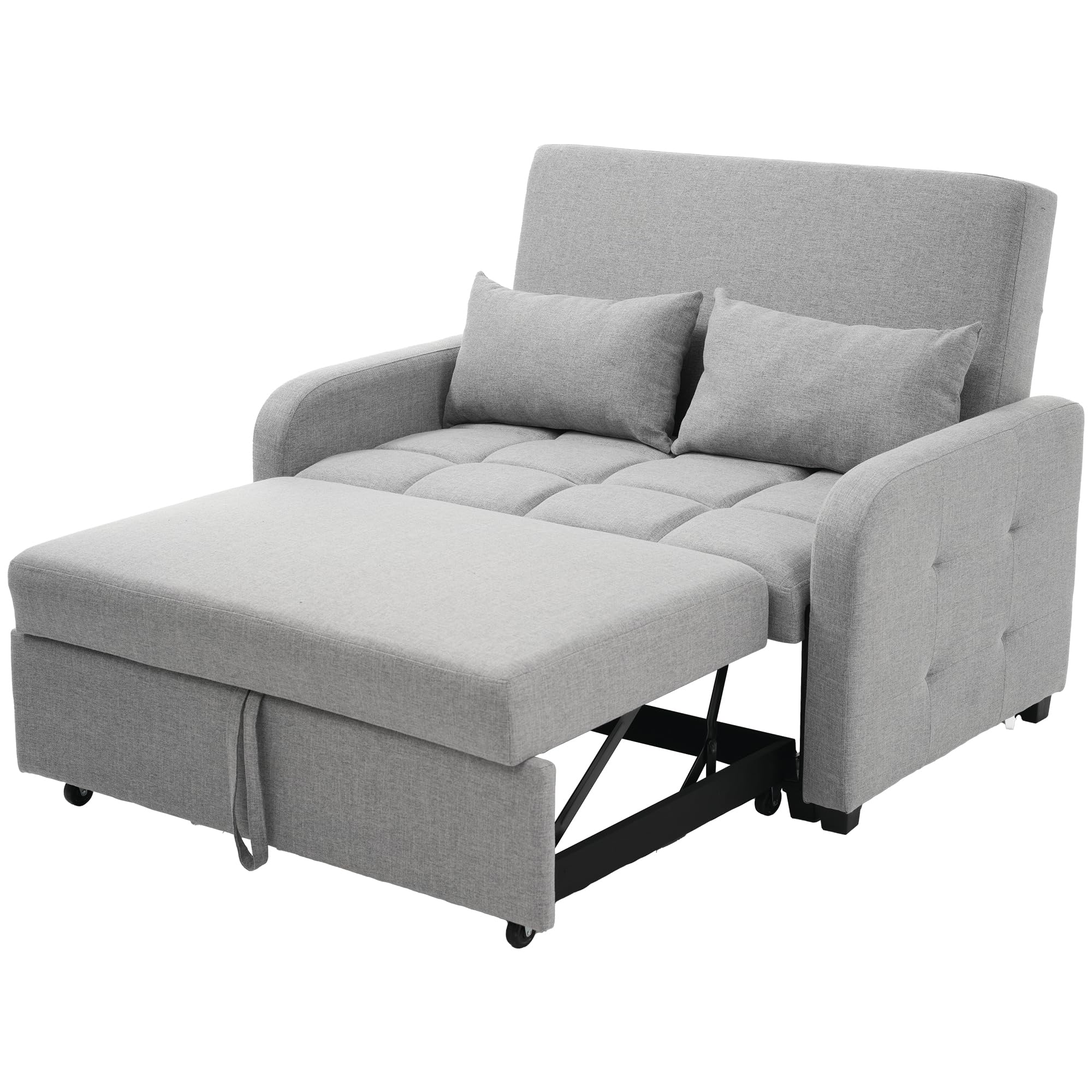 Azkoeesy Divano letto multifunzionale a 2 posti con funzione di sonno e pieghevole, schienale regolabile, ideale per piccoli appartamenti e dormitori, rivestimento in lino (grigio)