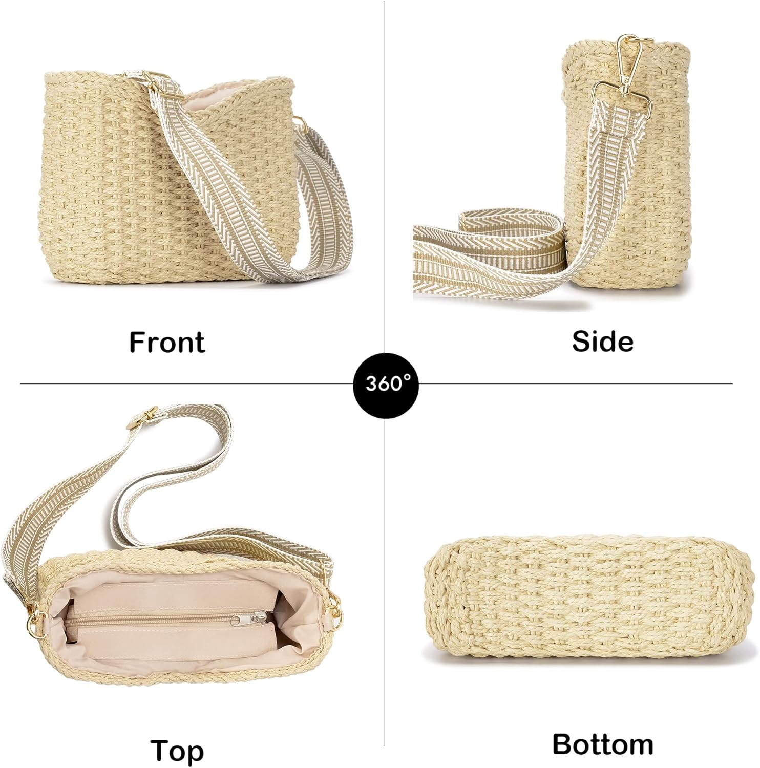 Herald Small Summer Crossbody Bags for Women, Beach Handmade Straw Woven Pocketbooks Handbag Shoulder Purse - Image 6