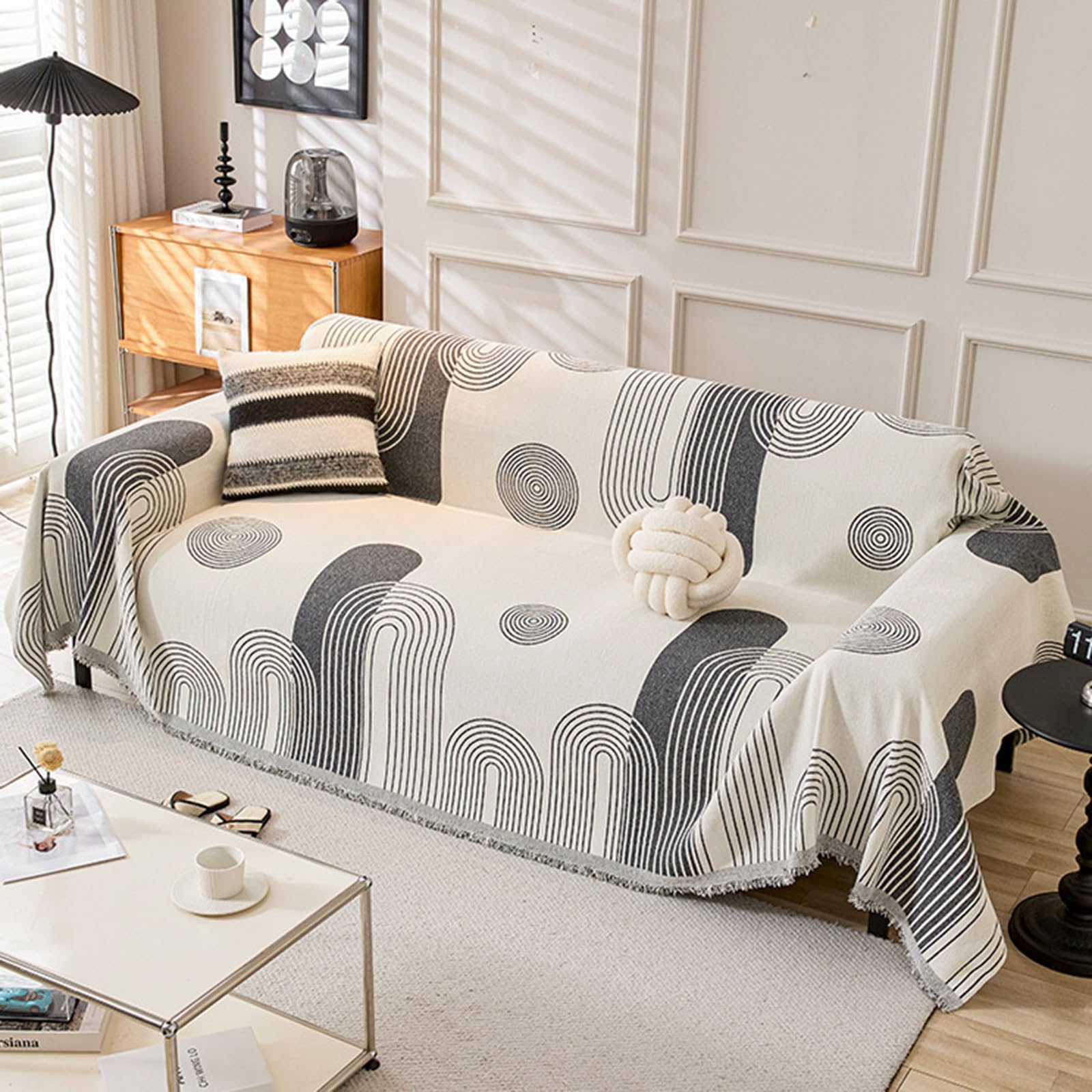 Plaids Ou Jeté De Canapé De Luxe- Housse De Canapé avec Accoudoirs 1 2 3 4 Places Couverture De Canapé Chenille Serviette De Canapé d'angle Polyvalente pour Chaise Lit(180X420cm,Gray)