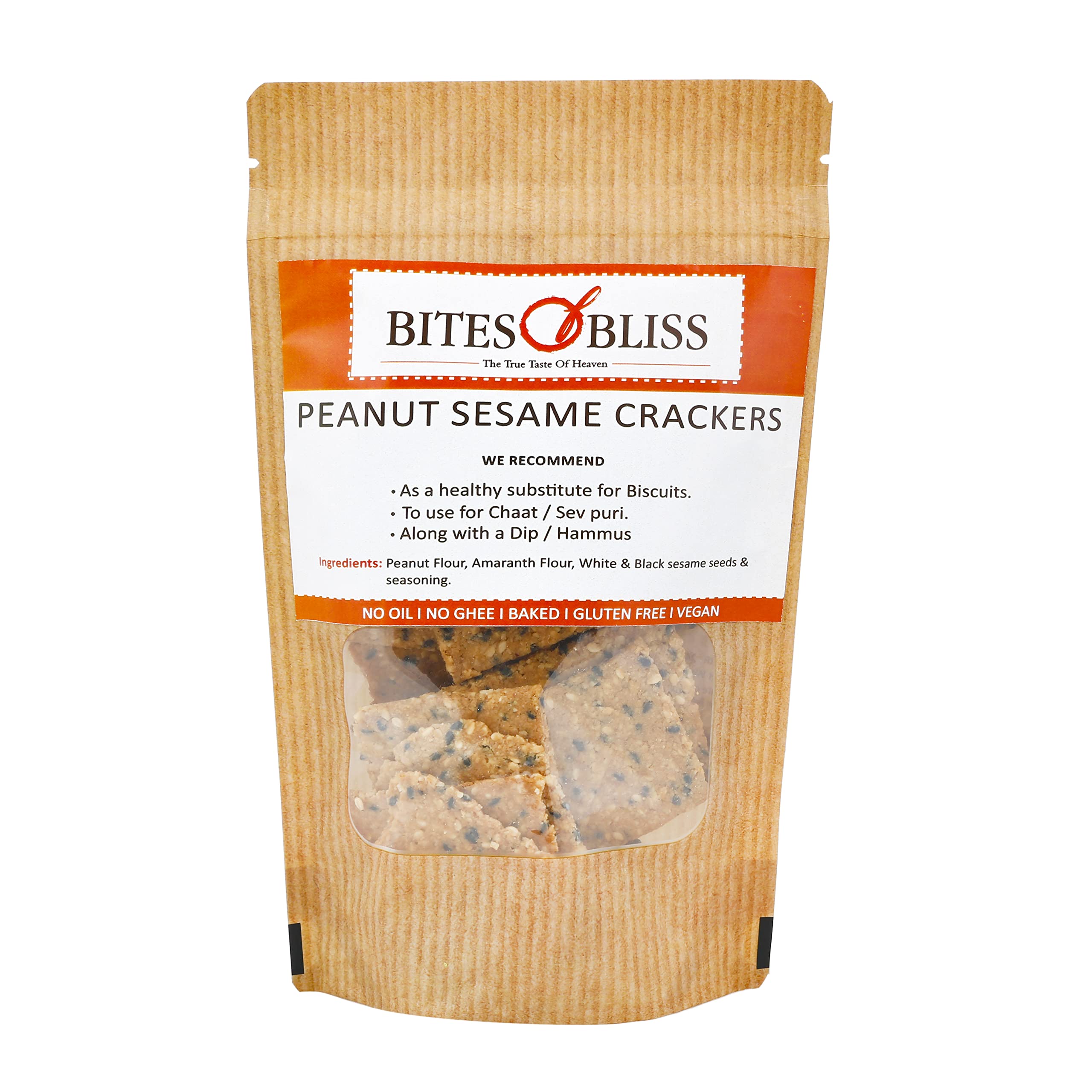 Bites of Bliss Peanut Sesame Crackers | No Added Sugar | Diabetic Friendly | 100% Baked | Protein Rich | Crunchy & Tasty Gourmet Snacks | Chip Substitute | 125g