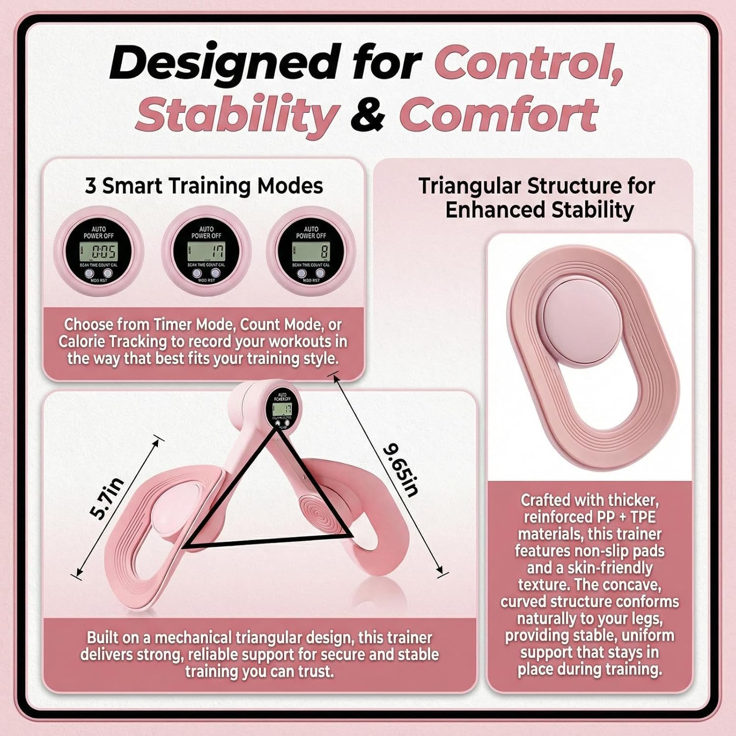 Thigh Trainer Pelvic Floor Muscle Trainer with 3 Smart Modes, 360° Adjustable Design Kegel Inner Thigh Exerciser with 25LB Resistance Band for Home Gym, Workout Equipment for Hip, Leg and Arm