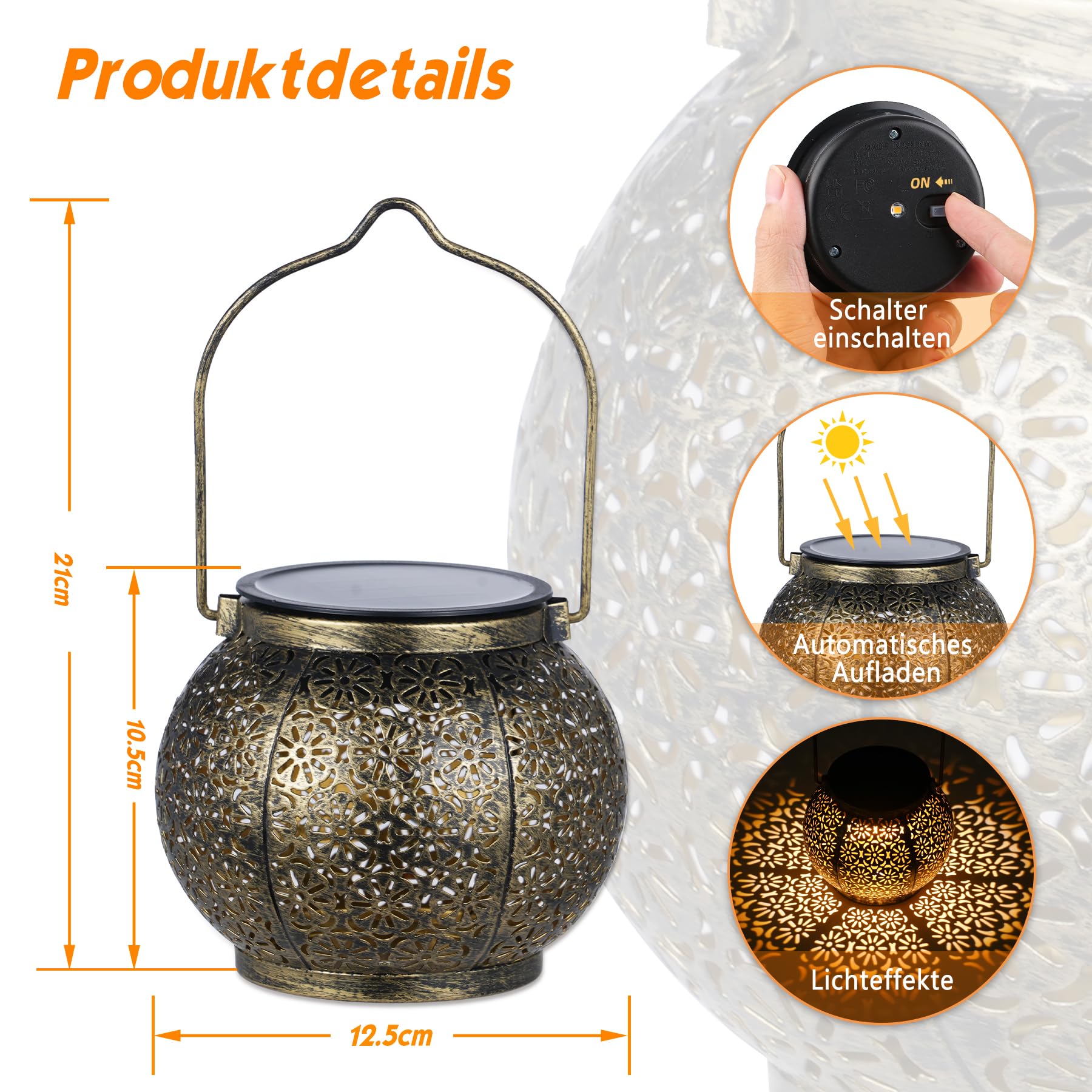 Görvitor 4 Stück Solarlampen für Außen Hängend, IP65 Wasserdicht Solarlaterne für Außen mit Blumenmuster, Metall Solar Laterne Outdoor für Draußen Garten Hof als Gartengeschenke Weihnachtsgeschenke