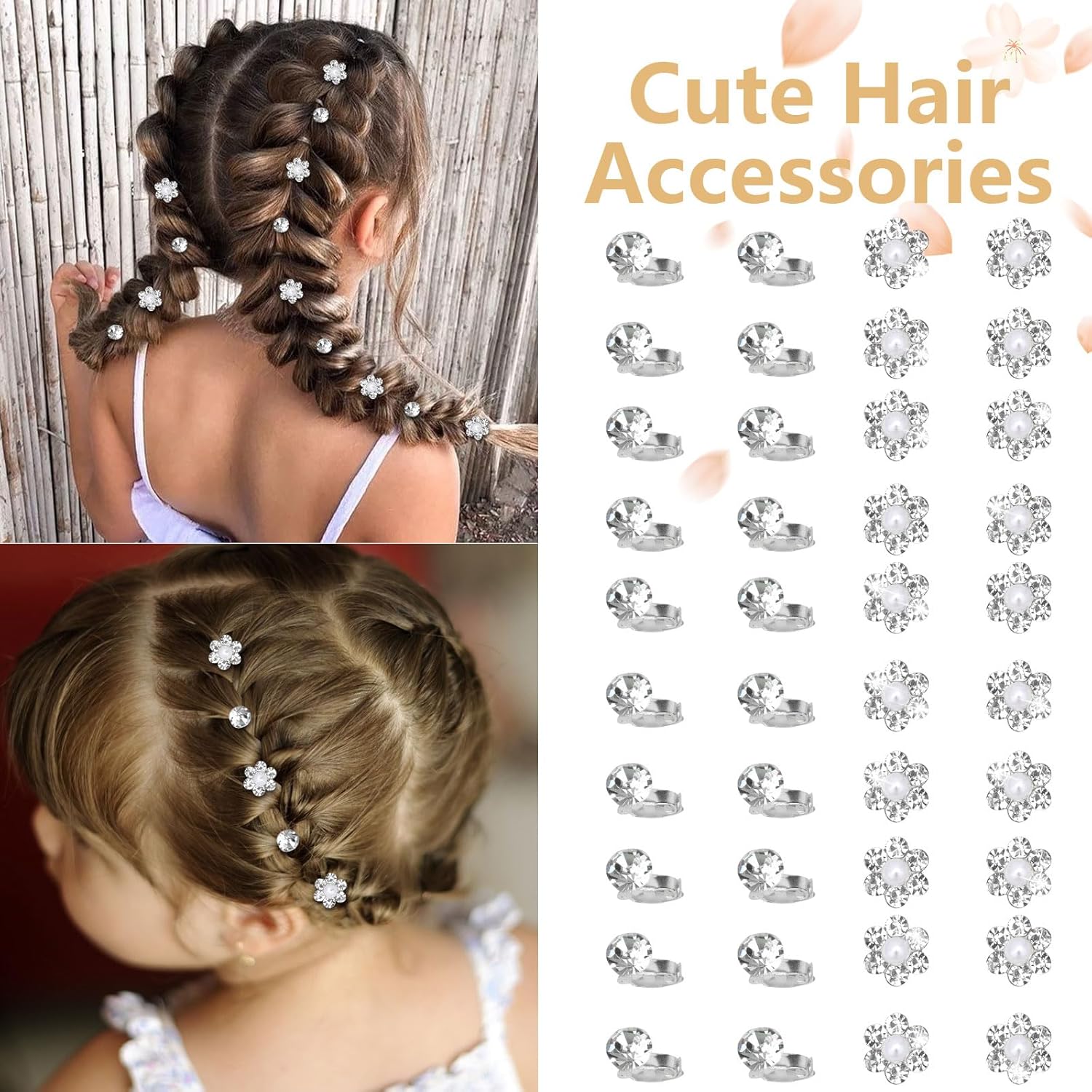 YISSION 40 Pcs Mini Rhinestone Hair Clips Cute Flower Hair Pins Small Crystal Hair Clip Decorative Flower Hair Clips Silver Wedding Bridal Hair Accessories for Girls Women - Image 3