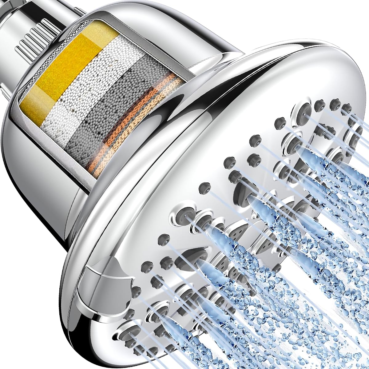 Cobbe Filtered Shower Head, 7 Modes High Pressure Shower Heads Chrome | Shower Head with Filters for Hard Water for Remove Chlorine and Harmful Substances (Luxury Polished Chrome, 5 Inch Round)