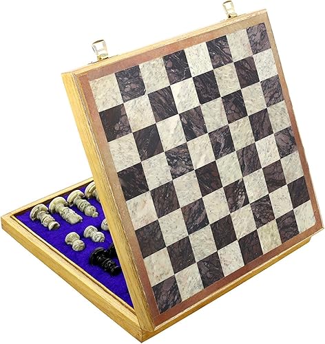 Miniatura 6 de Marble Stone Art - Juego de ajedrez único de India de 16 x 16 pulgadas, juego de mesa de ajedrez con base de madera e incrustaciones de piedra,