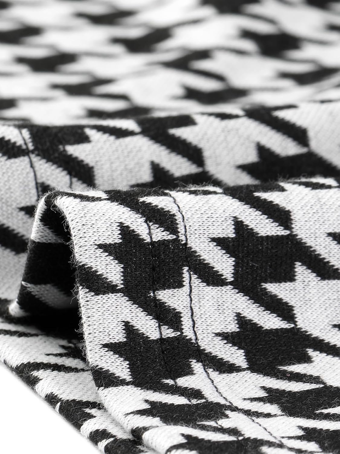 Allegra K Fall Vintage Dresses for Women's V Neck Houndstooth Knit Belted Long Sleeve Pencil Dress - Image 5