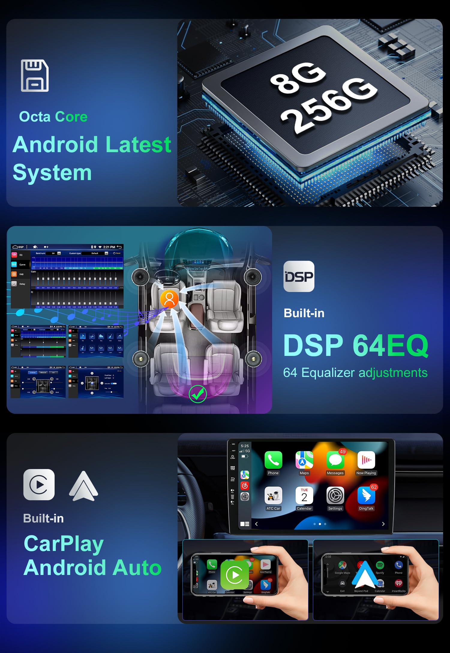 Radio Coche 9 Pulgadas IPS Pantalla Táctil 8GB + 256GB Android 15 con GPS Cámara Carplay WiFi SWC DSP para VW Sharan II 7N Seat Alhambra II 2010-2021