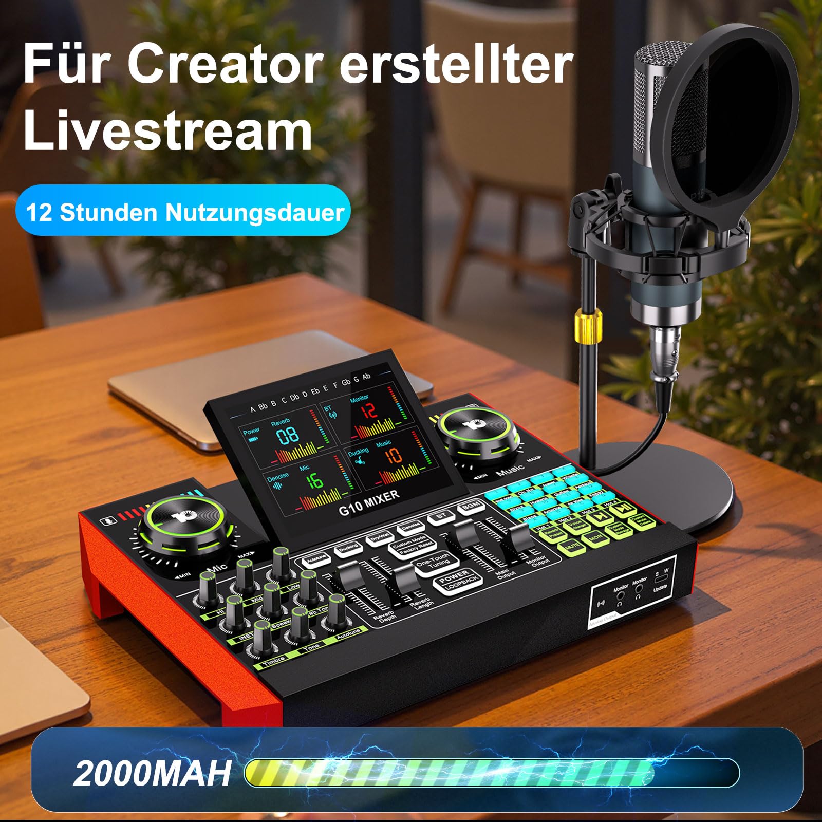 Podcast Mikrofon Set mit Audio Mixer, 3,5mm Kondensator Mikrofon für Streaming & Gesang, Voice Changer, Rauschunterdrückung, Plug & Play für PC, Handy, YouTube & TikTok Creator