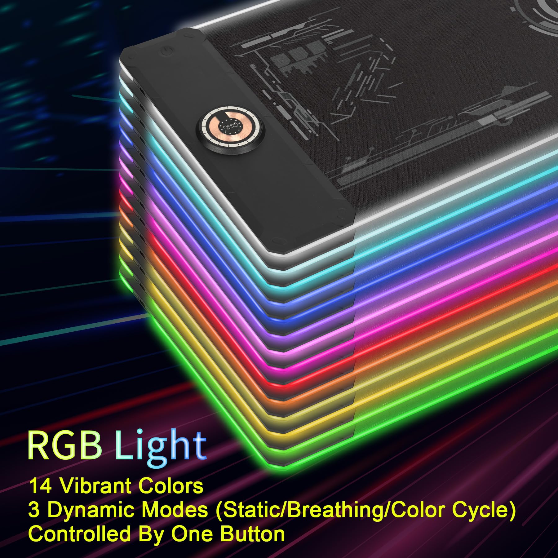 Alfombrilla de mouse grande para juegos con cargador inalámbrico magnético de 15 W, carga rápida, alfombrilla de mouse LED con luz RGB, superficie lisa, base de goma antideslizante, almohadilla para