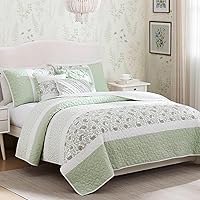Vista 12 de Madison Park Juego de edredón 100% algodón con estampado floral, costuras de doble cara, para todas las estaciones, colcha ligera, ropa de cama Verde