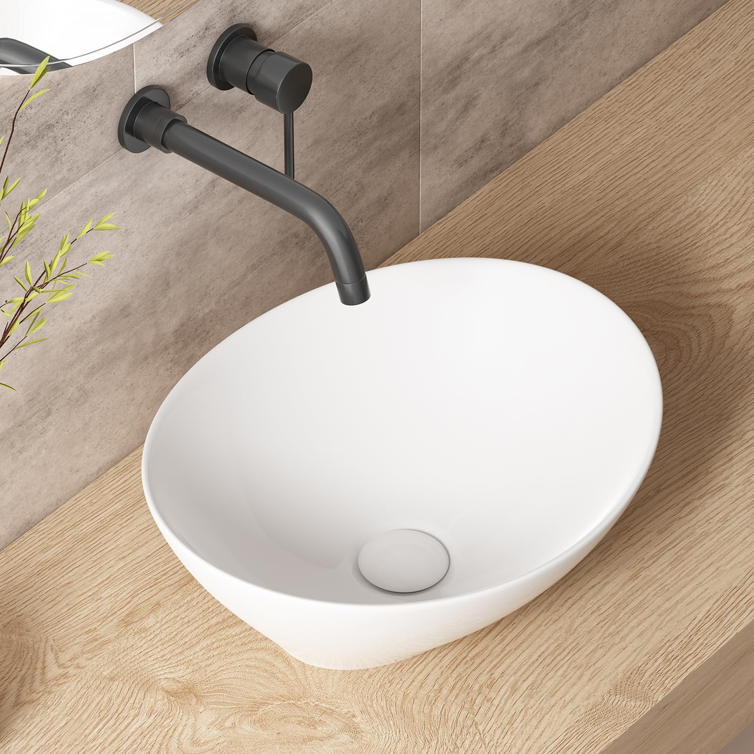 Small Bathroom Sink Above Counter, OCEALAGOON 16″x13″ Oval Vessel Sink, Porcelain Ceramic Bowl Sinks for Bathrooms White Bathroom Sinks for RV Powder Room Lavatory Restroom