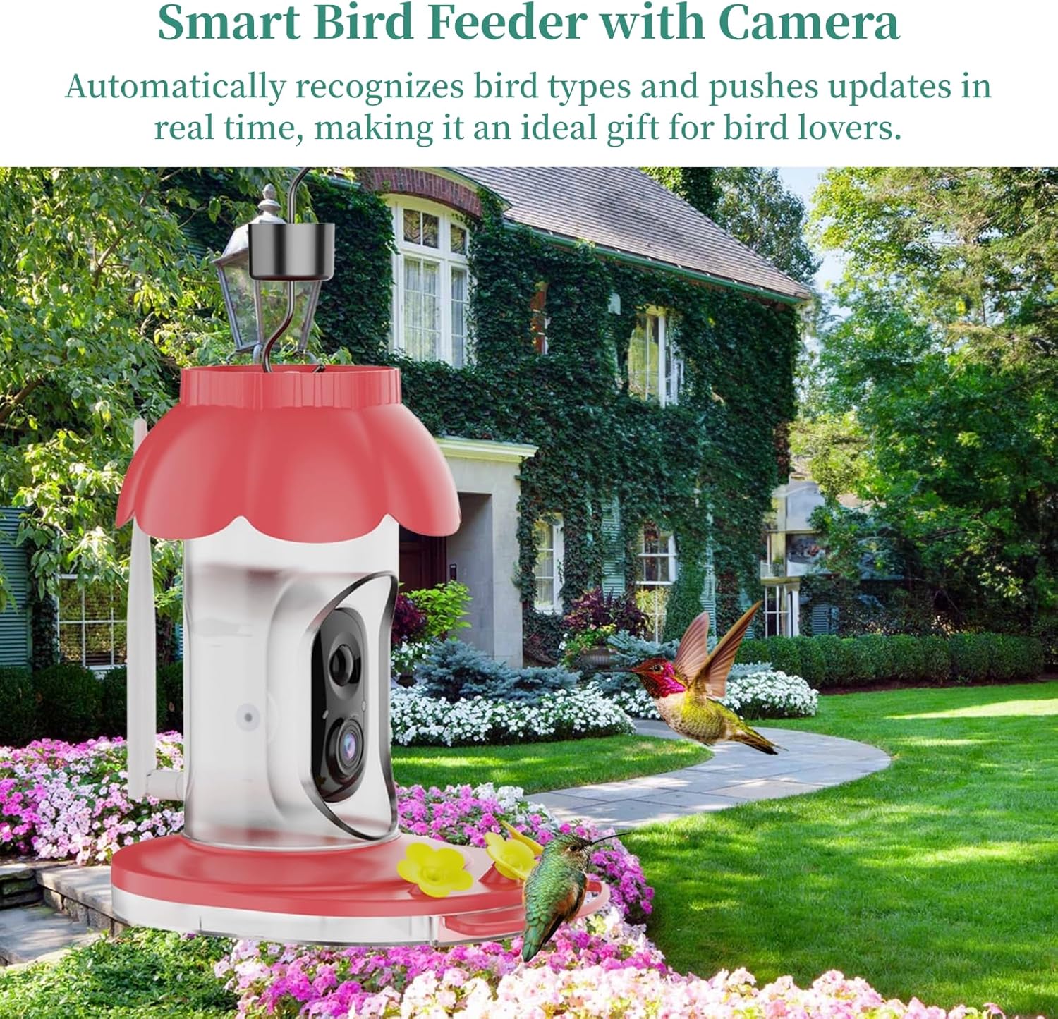 Bird Feeder Camera, 1080P HD 160° Wide Angle Cam, Over 10000 Birds Identify, Loop Recording Outdoor Solar Powered Camera, Gift for Bird Lover