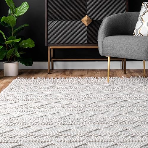 Miniatura 4 de nuLOOM Alfombra tejida a mano con borlas Tabatha, 4x6, color crema