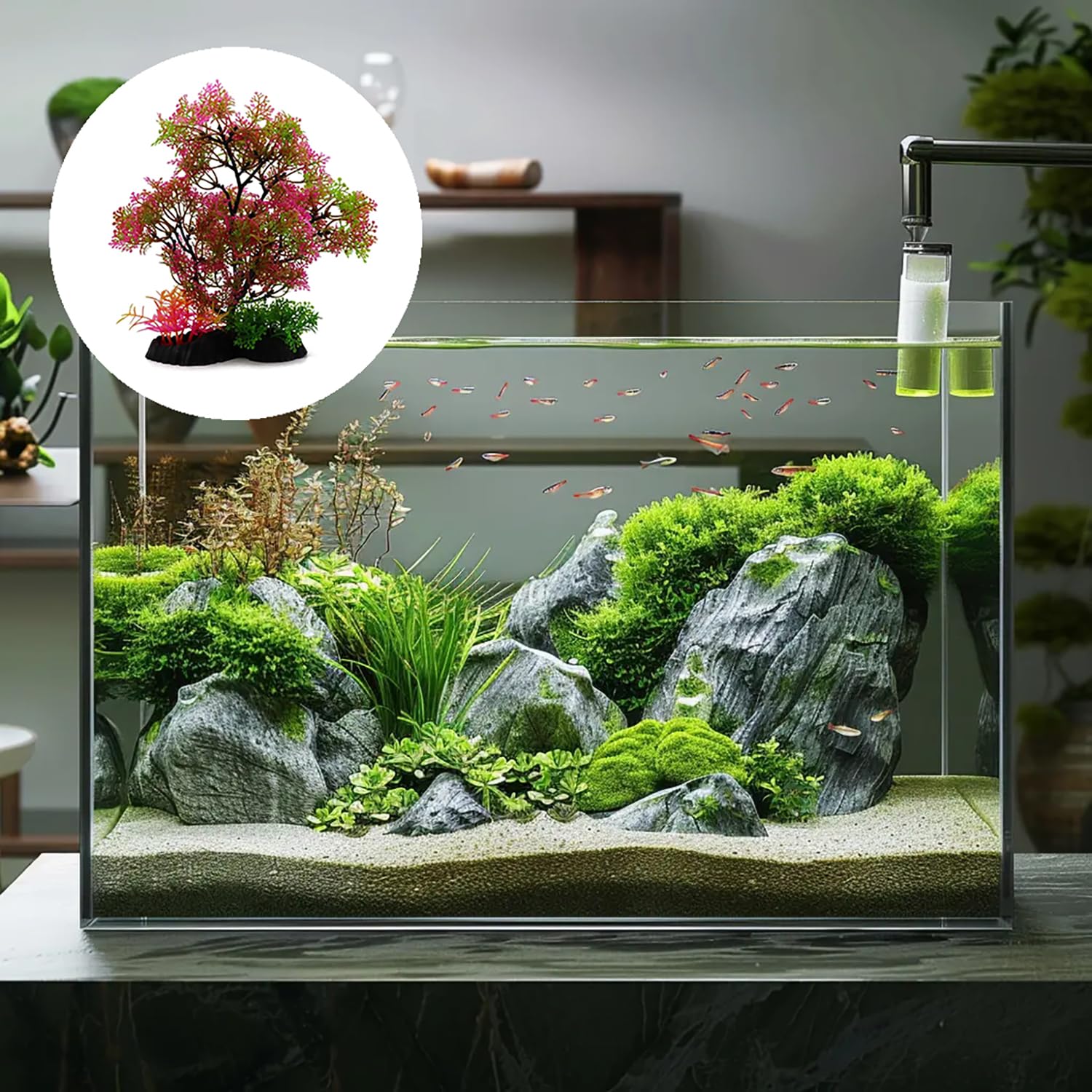 Plante Aquarium Artificielle, Aquarium Decoration Plante, Longue 25 cm Décorations Aquarium, Plantes Hydroponiques de Simulation, avec Base Epaissie pour Aquarium Poissons