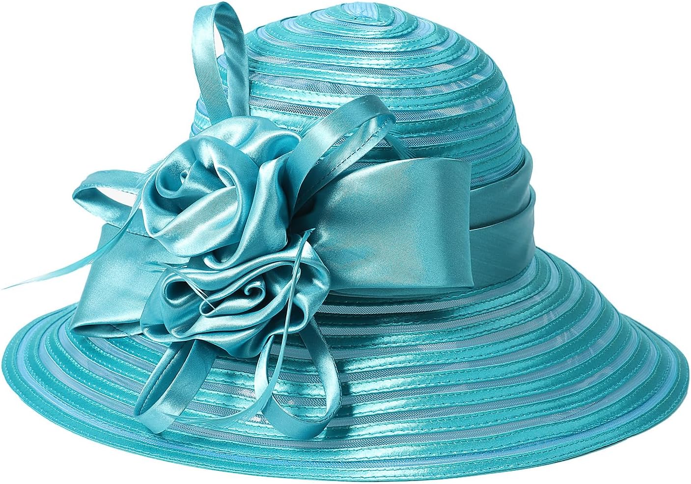 F FADVES Elegant Women’s Wide Brim Derby/Fascinator Hat with Satin Flower– Perfect for Church, Weddings, Derby & Party Events - Image 3