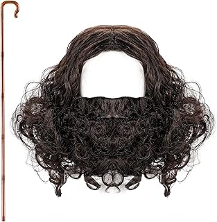 Jesus Costume Set Biblical Jesus Wig and Beard Shepherd Staff Cane Hair Clip Shepherd Set Christian Costume God Outfit for Men Kid Cosplay Holiday Party